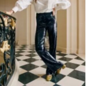 Sezane Martin Trousers Sequins Marine - Size 42 (US 10) NWT